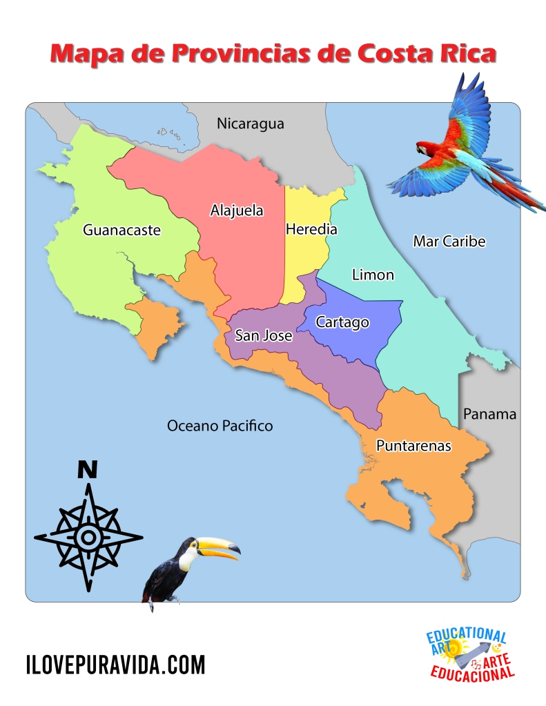 Mapa de Costa Rica con el nombre de las Provincias